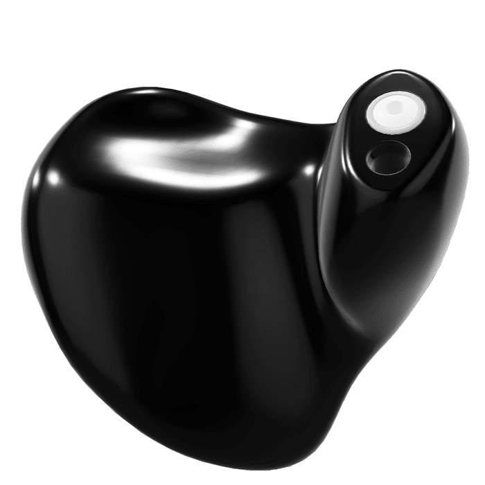 Black wireless earbud isolated on white.