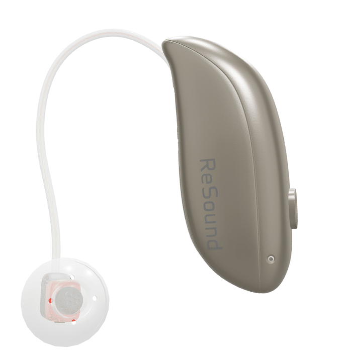 Modern behind-the-ear hearing aid device.